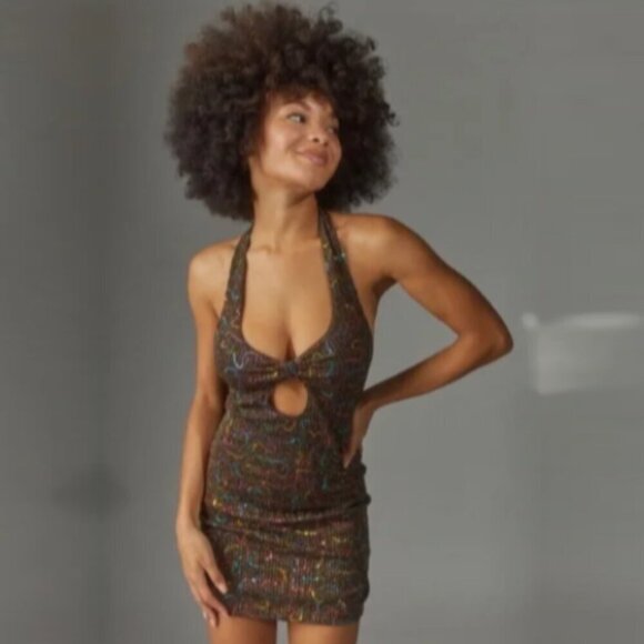 NWT URBAN OUTFITTERS | Sparkly Sequin Rainbow Halter Dress | Sz. XS - Picture 1 of 11